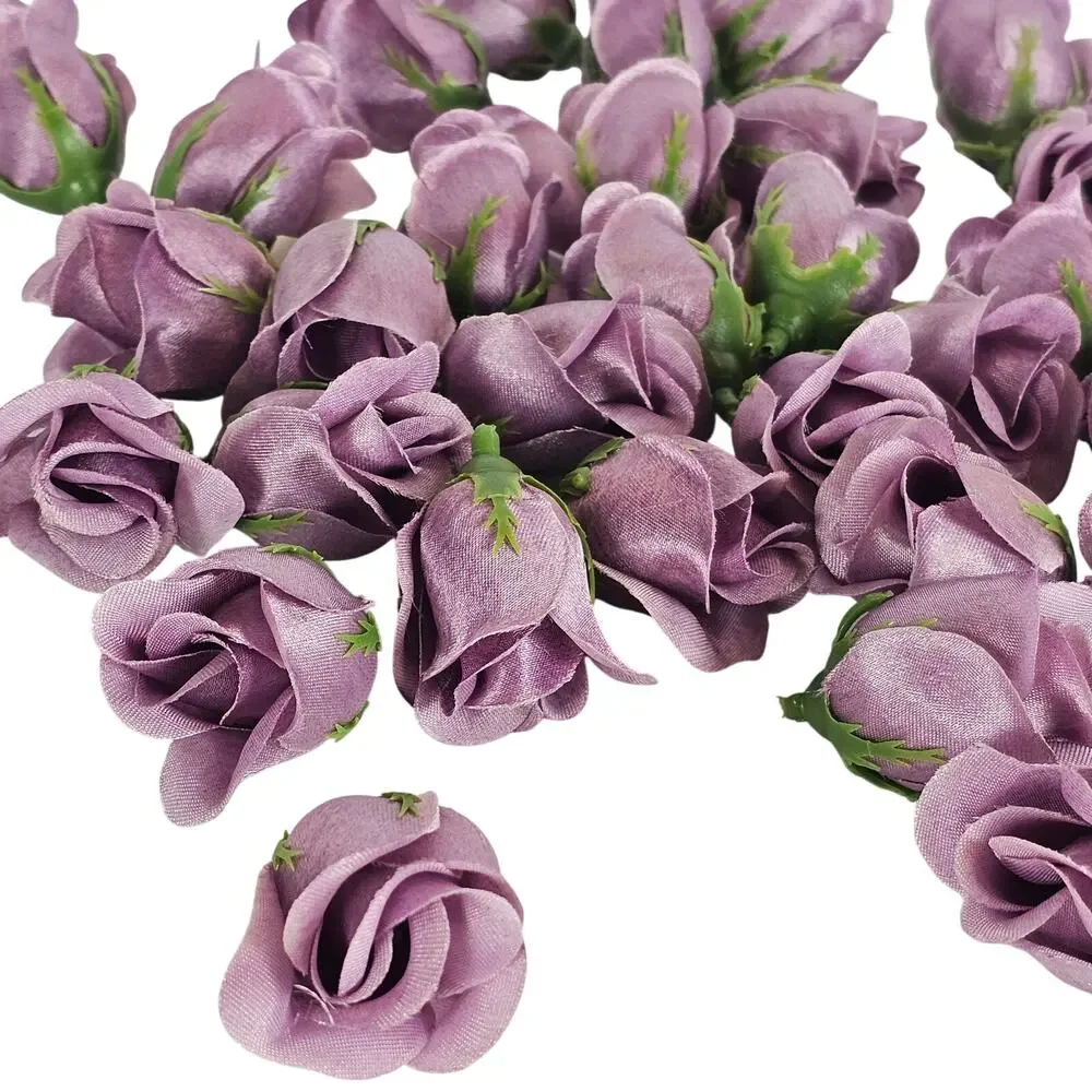 50 Plum Purple Satin Rose Buds Stemless Wedding Floral Craft DIY 2 inches long